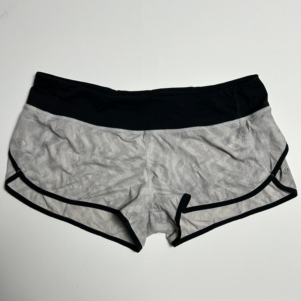 Lululemon Women Speed Up Low-Rise Lined Shorts Grey White 10 Running Train Gym